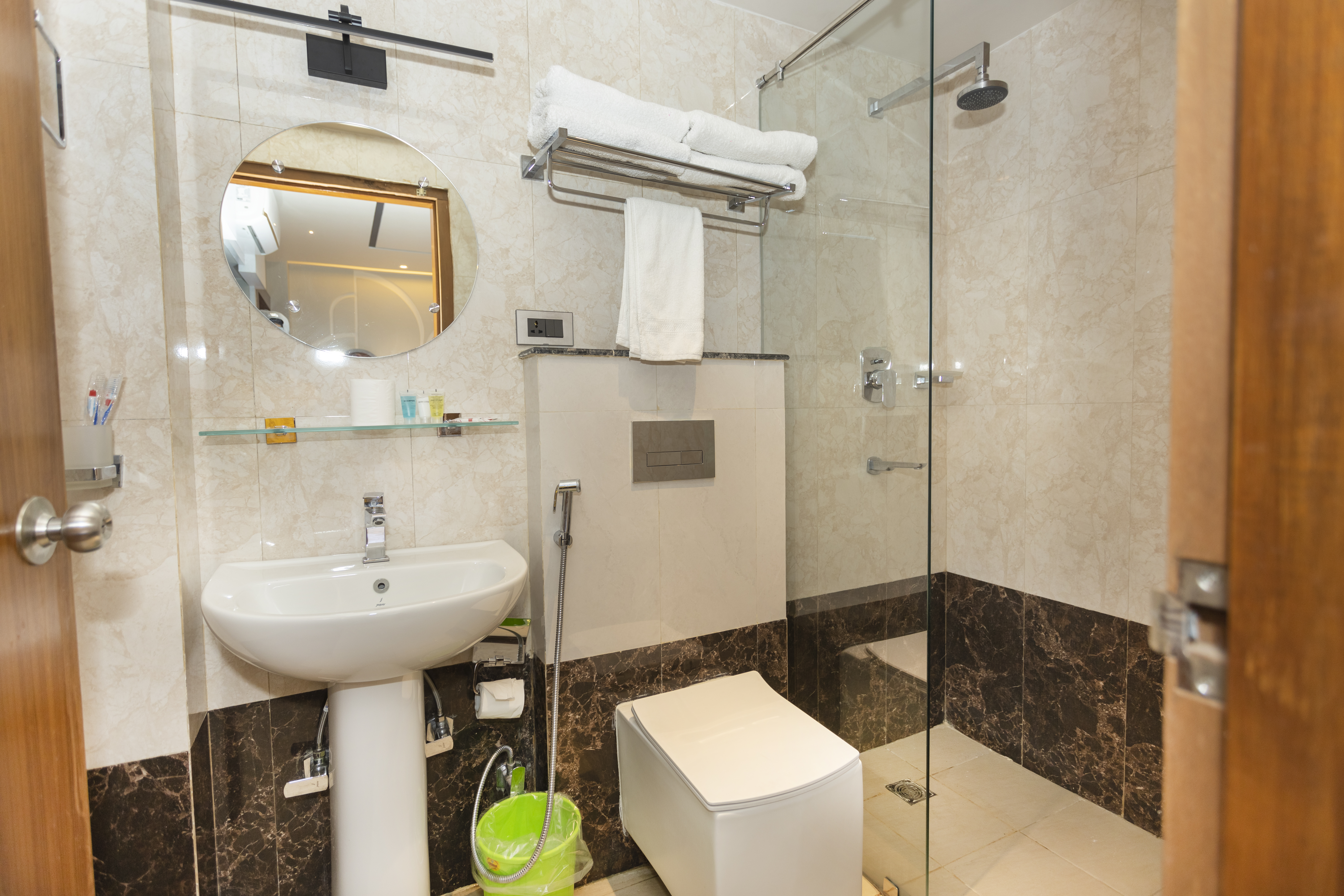 Marble bathroom with rain shower